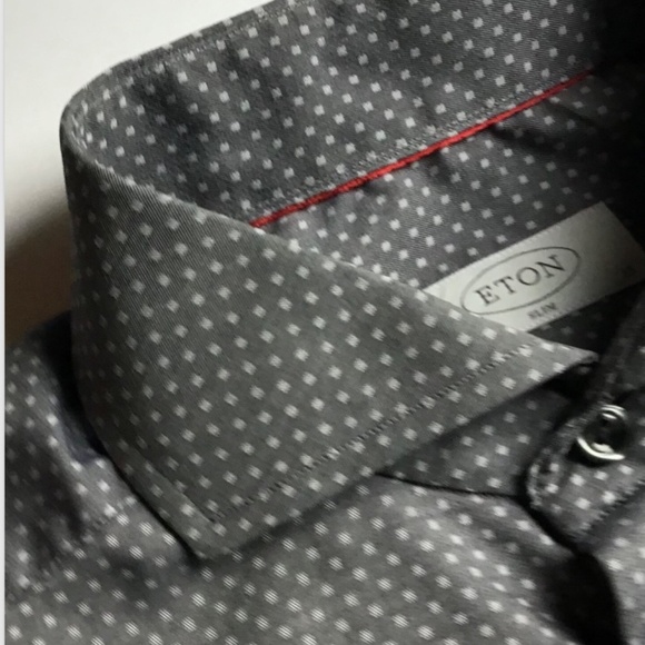 ETON slim gray dotted cotton shirt Sz M 15 -38 cm made in Europe - Picture 5 of 7